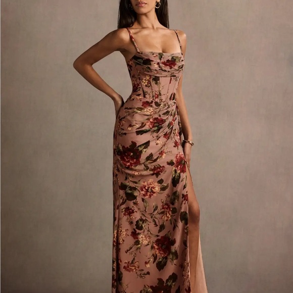Azazie Dusty Rose Floral Maxi Dress - Picture 2 of 8